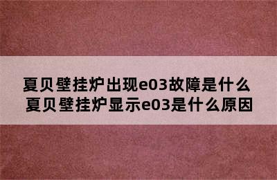 夏贝壁挂炉出现e03故障是什么 夏贝壁挂炉显示e03是什么原因